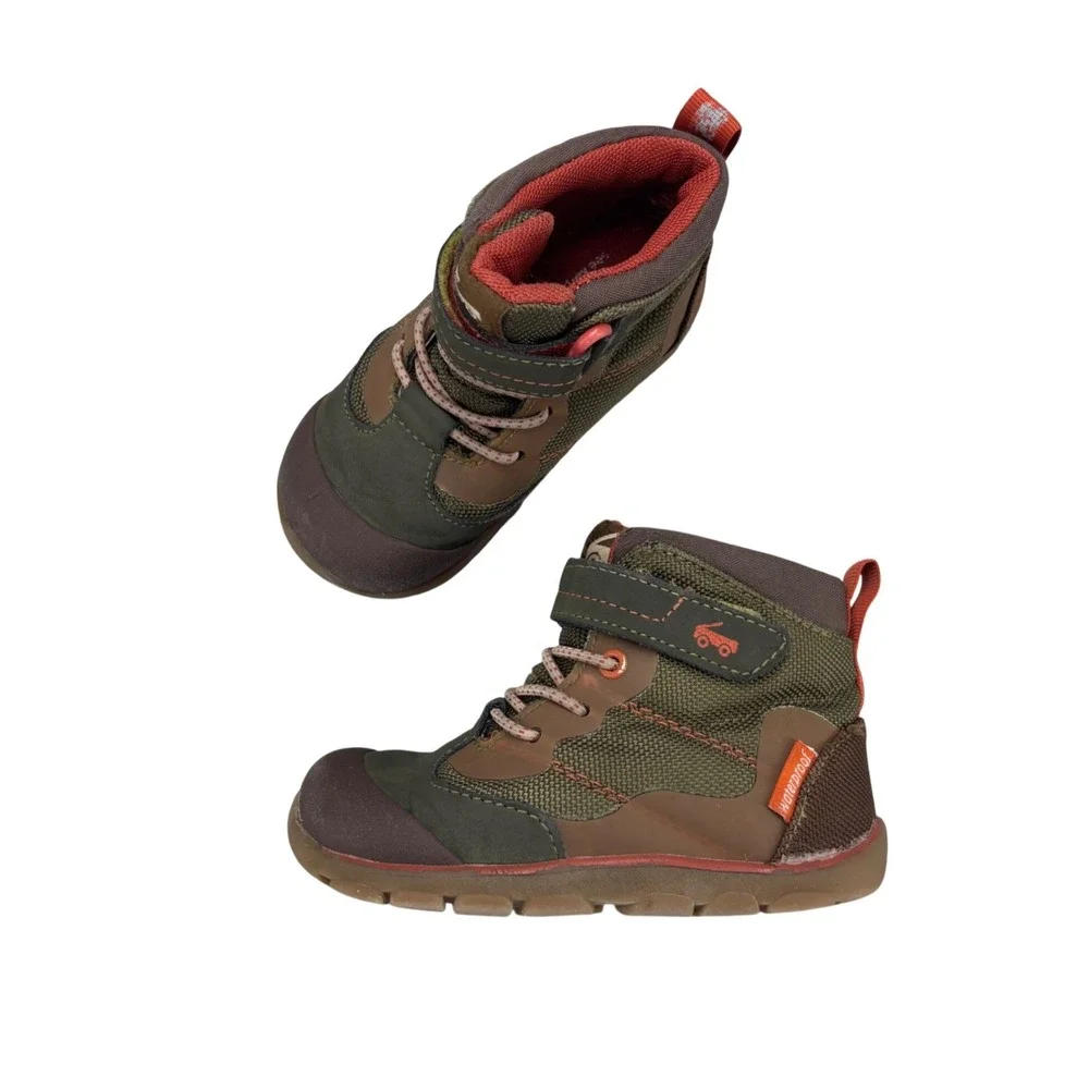 See Kai Run Sam Waterproof Hiking Boots Toddler Size 8 Olive Green Brown Orange